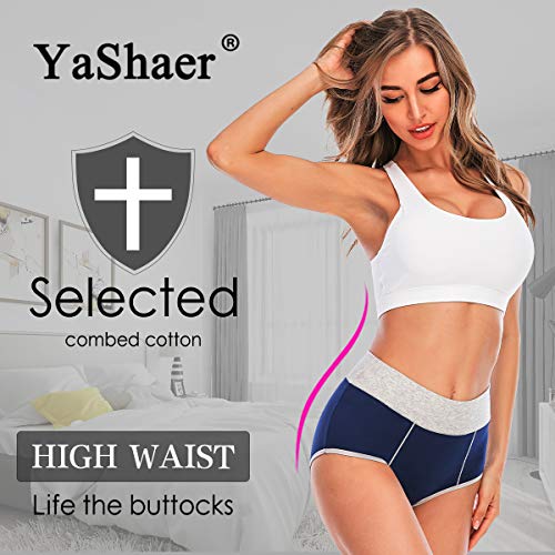 YaShaer Women's Cotton Underwear High Waist Stretch Briefs Soft Underpants Ladies Full Coverage Panties 5 Pack2