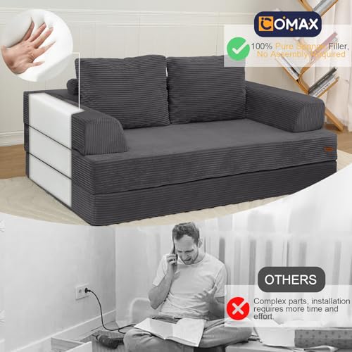 Image of COMAX Futon Sofa Bed, Convertible Sofa Bed, Folding Boneless Couches | Boneless Couch for living room, 4‑in‑1 Fold Out Small Foldable Loveseat Floor Sleeper Mattress Lounge Space‑Saving