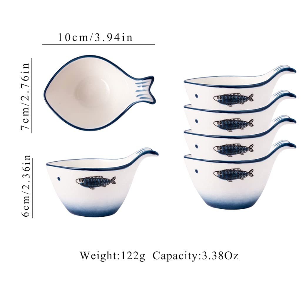 Dipschälchen 5.41oz Sauce Teller Fischform Dip Schale Set Keramik Sojasauce mit Griff Sushi Tauchschalen Ketchup Salat Vorspeisenplatten Serviergerichte Schüsseln (Set von 4) Saucen Schalen