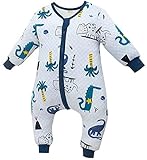 Chilsuessy Baby Ganzjahres Schlafsack 1.5 Tog Babyschlafsack mit Füßen für Säugling Kleinkind Kinder Schlafsäcke Baumwolle Schlafsack mit Beinen, Blau Dino, 90cm/Baby Höhe 100-110cm