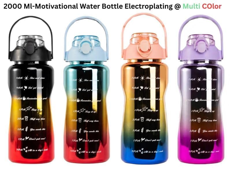 Image of Motivational Water Bottles with Times to Drink for Fitness 2000 ml Bottle Multicolor Silicone BPA Free Plastic with Straw