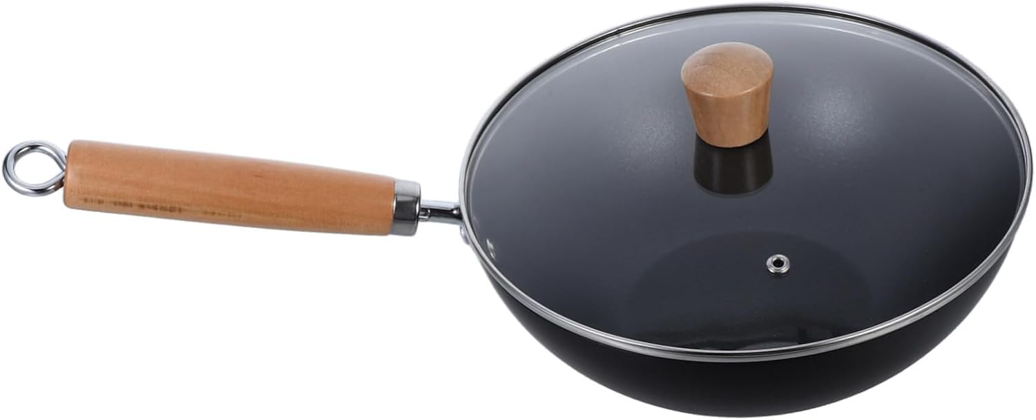 Luxshiny Iron Construction Wok Pan Nonstick Deep Skillet for Cooking Easy to Clean
