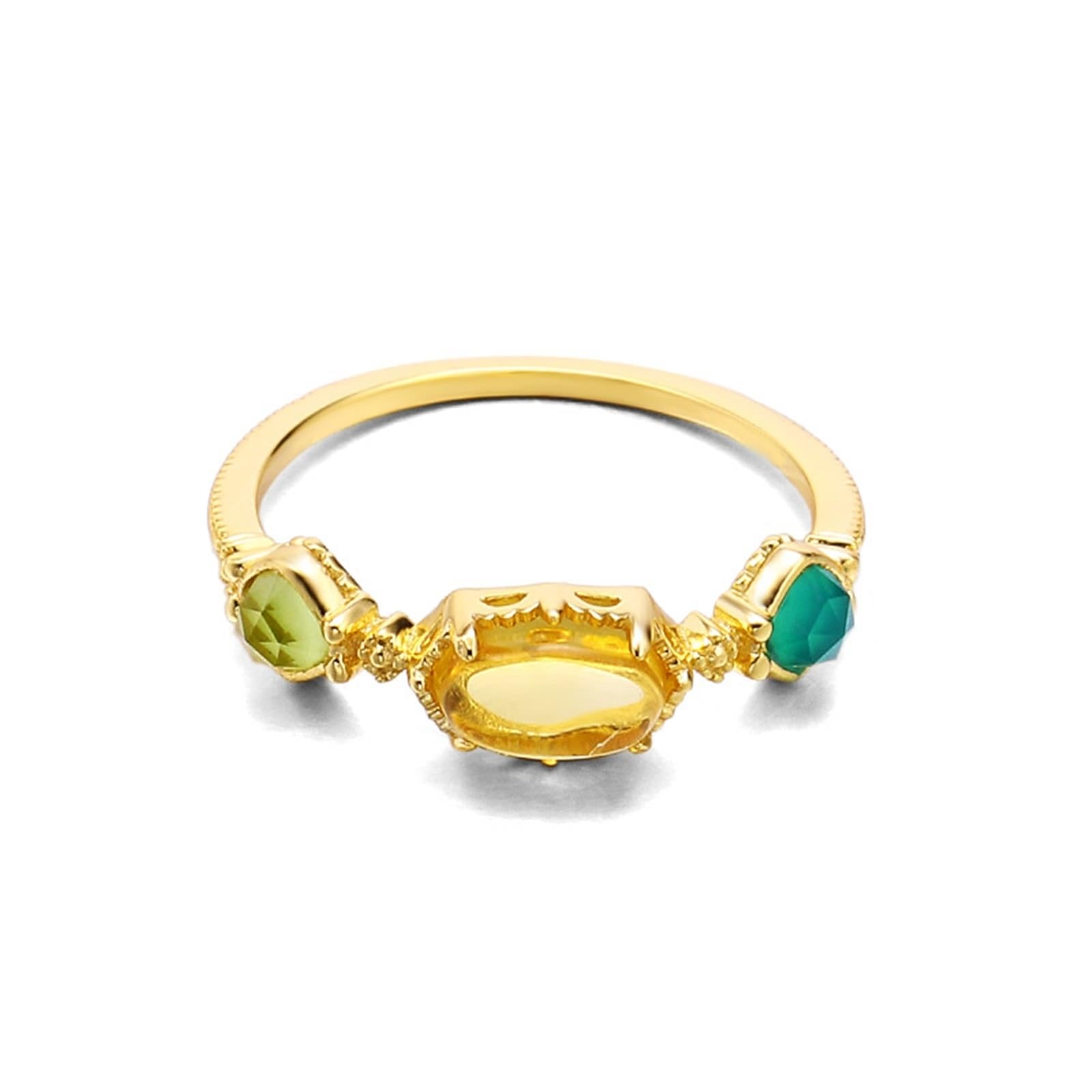 Alianzas de oro amarillo de 9 K/14 K/18 K con citrino amarillo ovalado, 3 piedras