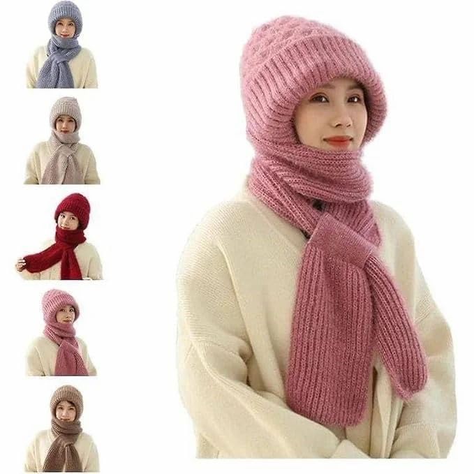 EESHA ETERNAL Winter Knitted Hooded Scarf for Women | 2-in-1 Woolen Cap with Attached Muffler | Warm Balaclava Hood for Cold Weather, Travel & Outdoor...