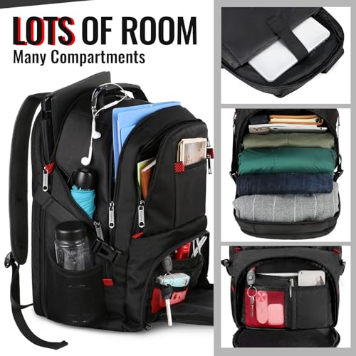 Image of YOREPEK Men's and Women's TSA Friendly Flight Approved 18.4 Inch Laptop Backpack with USB Charger Port (Black, Large)