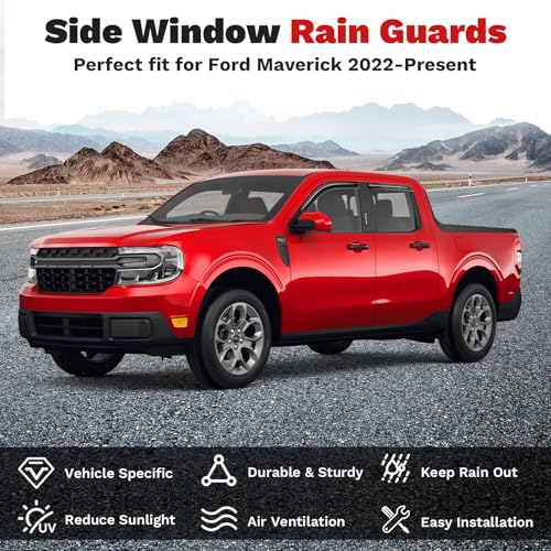 Image of Canvcle Maverick Rain Guards - Window Visors for Ford Maverick 2022-2025 2026, Outside-Mount Tape-On Side Window Wind Deflectors for Maverick Accessories Vent Visors Shades Rainproof 4PCS