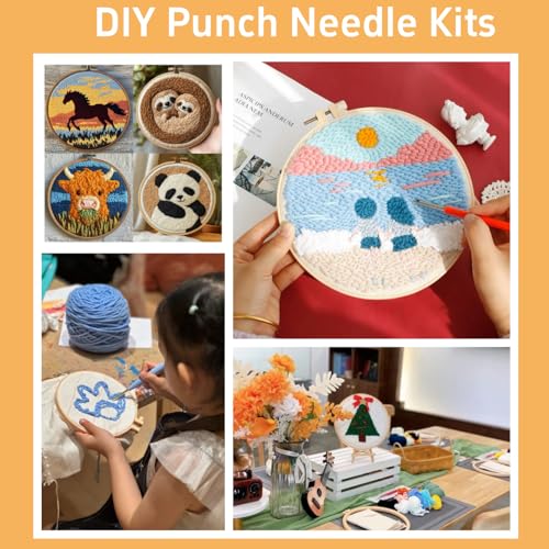 Image of DIY Punch Needle Kits A Cute White Rabbit Happy Easter Easy for Beginners Punch Needle Yarn Starter Embroidery Set for Craft Lovers with Hoop for Home Decor 20x20cm(1)