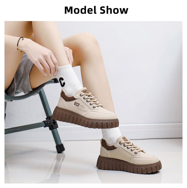 Women's Low Top Thick Sole Boots,Lace-Up Platform Sneakers,Casual Non Slip Walking Shoes, Fashion Comfort Platform Round Toe Loafers3