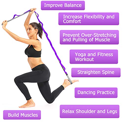 Yoga Strap, Stretch Strap With 12 Loops, Nonelastic Stretch Bands For Exercise, Physical Therapy, Pilates, Dance And Gymnastics, Extra Thick, Durable, Comes With Travel Bag And Door Anchor-Purple #TOP4