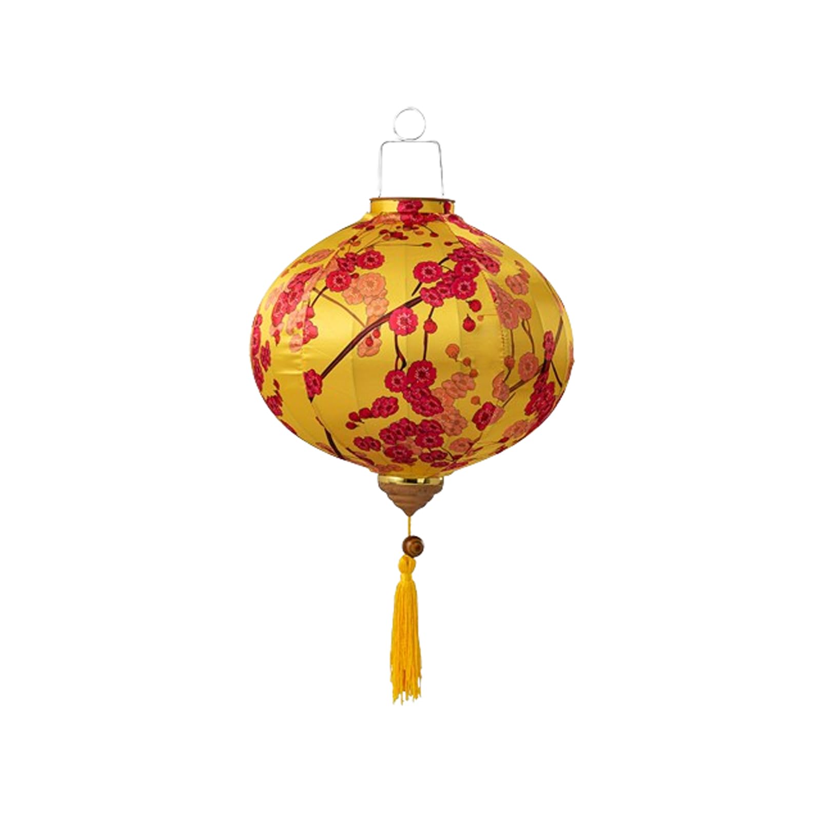 Asian Lantern, Linterna Round Silk Lantern Retro Floral Pattern Hanging Chinese Plum Blossom Decorative for Festival Restaurant Corridor Garden Yard Farol(Yellow,14 Inch)