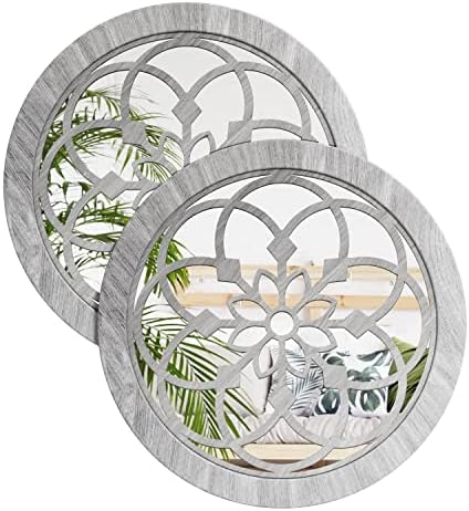 YOAYO 2PCS Round Rustic Decorative Wall Mirror - Living Room Farmhouse Wall Mirrors, Gorgeous Accent Wall Mounted Mirror for Bedroom Kitchen Dining Room Entryway Home Decor 12" Small Circle Mirror