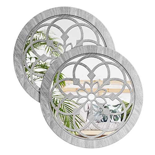 Yoayo 2Pcs Round Rustic Decorative Wall Mirror - Living Room Farmhouse Wall Mirrors, Gorgeous Accent Wall Mounted Mirror For Bedroom Kitchen Dining Room Entryway Home Decor 12" Small Circle Mirror #TOP7
