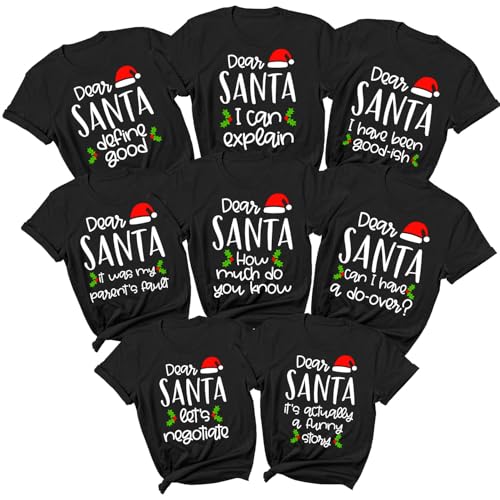 Dear Santa Christmas Shirt for Family 2024, Personalized Cousins Crew Group T-Shirt Matching Holiday Pajamas for Photoshoot, Xmas Vacation Outfits Multicolor2