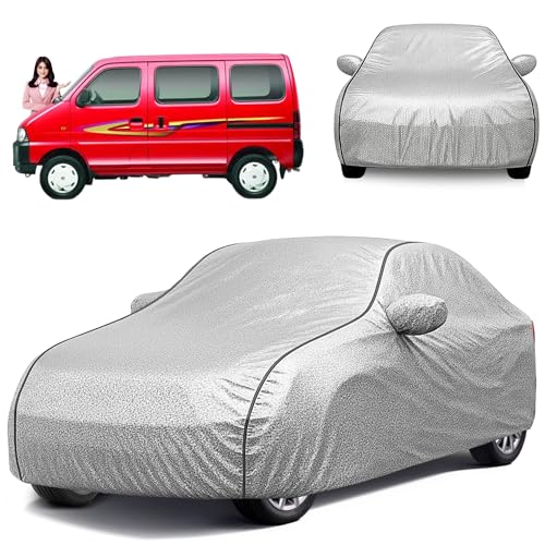 Image of Avecrew 100% Waterproof Car Cover for Maruti Suzuki Eeco All Model Mirror & Antenna Pocket Triple Stitched, Dustproof Full Body Protection (Heat & UV Resistant,Silver)