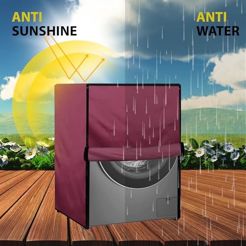 Image of Waterproof & Dustproof Top Front Load Washing Machine Cover for 6 kg 6.5 kg 7kg & 7.5 kg Compatible for IFB LG Samsung Whirlpool Bosch Haier | Siemensfor with Pipe Holes (Maroon)