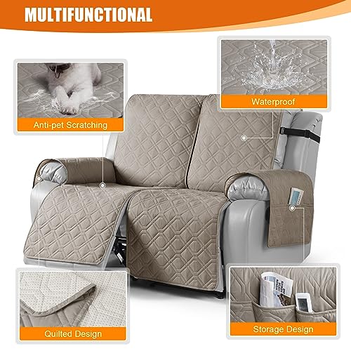 Image of VANSOFY Waterproof Recliner Couch Covers Washable, Khaki,2 Seater XL | 1-Piece, Non-Slip with Elastic Straps, Sofa Cover with Pocket for Dogs, Pets