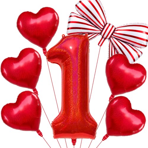 SHIME NUNU Red Number Balloons 1, 40 Inch 1st Birthday Party Decorations