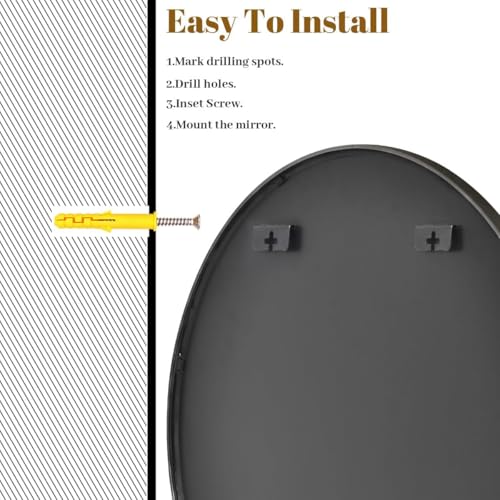 Image of VooBang Black Round Bathroom Mirror, 42 inch Large Circle Wall Mounted Hanging Mirror with Simple Modern Circular Metal Frame for Hallway, Entryway, Living Room, Black Frame