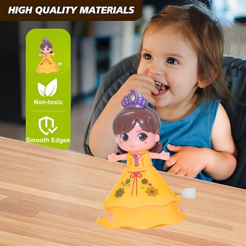 Image of Crackles Wind Up Spin Doll - Pack of 8 Dancing Princess Toys for Girls & Boys Age 3+ | Clockwork Baby, Crawling Toy for Toddlers, Return Gift, Small Toy Set - Multicolor
