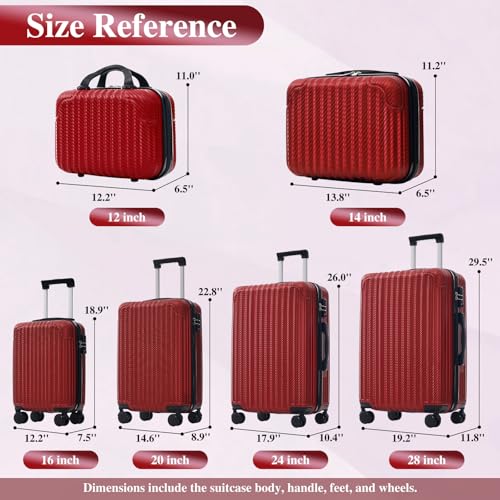Image of 6 Piece Luggage Set with TSA Lock, Hard Sided Luggage with Double Spinner Wheels, Carry On Luggage Sets, Luggage Suitcases, Durable ABS Hard Shell Travel Suitcase Set for Men & Women, Unexpandable