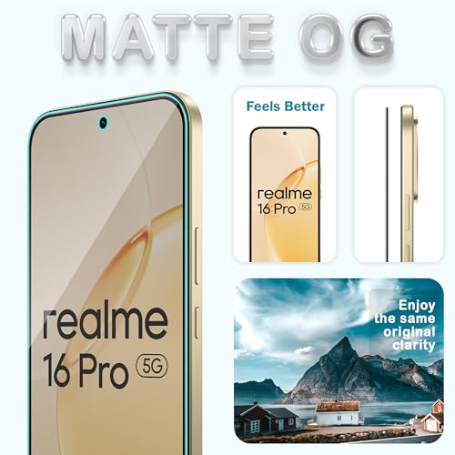 Image of ArmourPro Anti-Glare Matte Tempered Glass for Realme 16 Pro, Pack of 2, Anti Fingerprint Screen Protector, 9H Scratch Resistant, Smooth Touch, Full Edge to Edge Coverage