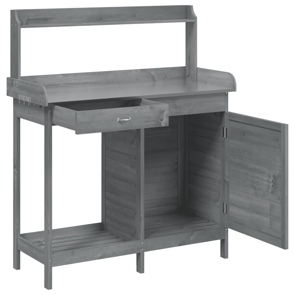 vidaXL Pflanztisch mit Schrank Grau 110,5x45x124,5 cm Massivholz Tanne