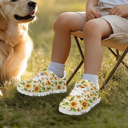 Kids Sneakers Running Tennis Athletic Shoes for Boys&Girls (Little Kid/Big Kid) White Sole Sunflowers Butterfly Print3
