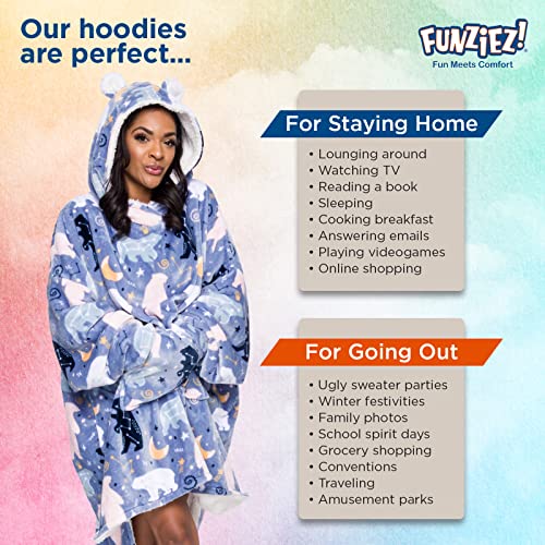 Funziez! Sherpa Bear Constellation Oversized Wearable Blanket - Plush Adult Hooded Sweatshirt - Big Warm Fleece Blanket Hoodie (Blue, One Size) #TOP4