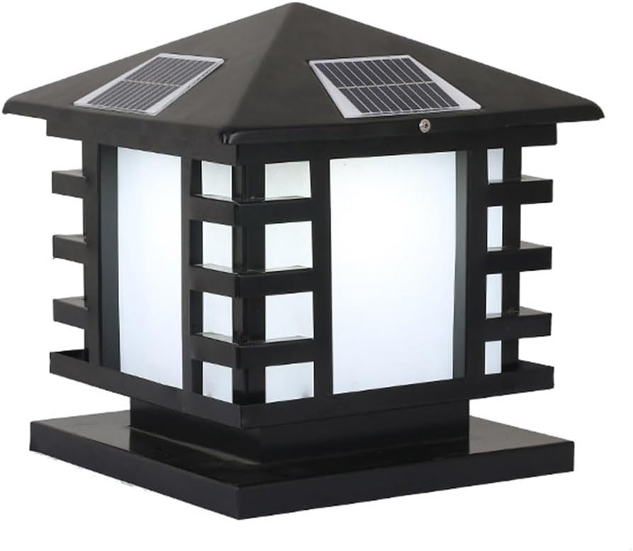 Led Solar Lights Outdoor ‎Stainless Steel Post Bollard Lighting Black Deck Lamp Post Top Solar Powered Light Rural Industrial Column Pedestal Light for Posts Deck Patio Graden Decoration