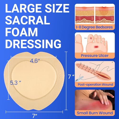Image of Large Waterproof Bandages 7X7 Silicone Foam Dressing for Sensitive Skin Wound Care, Adhesive Cohesive Pad with Border for First Aid, Post Surgical and Burn, Pressure, Scar Healing (5 PCS)