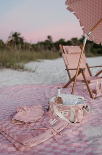 Business & Pleasure Co. Checkered Beach Towel - 34" X 66", 600 Gsm - Luxurious, Ultra-Thick Cotton - Extra Large Oversized Beach Towel - Dusty Pink Checker #TOP2
