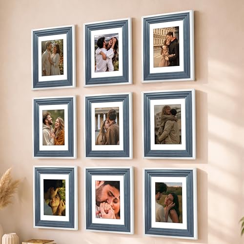 Image of Art Street Luxury Photo Frame for living room, Modern Step Design Photo Frames for Photograph, Art Work, Kids Room Set of 9 (6x8 Inch, Blue)