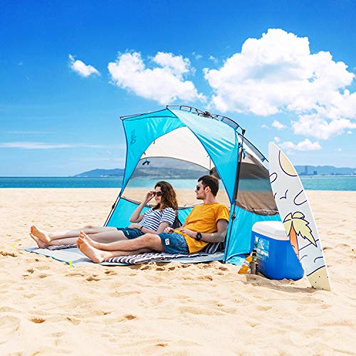 Pop Up Beach Tent Sun Shelter, 4-5 Person Instant Beach Shade Umbrella,With Spf 50+ Uv Protection, Water-Resistant Beach Canopy For Fishing Hiking Camping, With Extended Porch- Extra Large #TOP2
