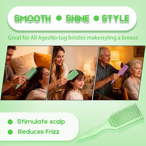 Image of Detangler Brush for Curly Hair, Lightweight Curly Hair Brush with Vented Design for Easy Glide, Effortlessly Detangles Without Pulling or Snagging, Suitable for All Wet and Dry Hair Types (Green)