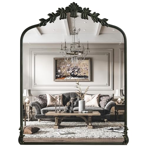Image of WallBeyond Black Antique Mirror for Vanity 28x36 Inch, Black Vintage Mirror with Ornate Frame, Arched Vintage Wall for Bathroom, Living Room, Fireplace