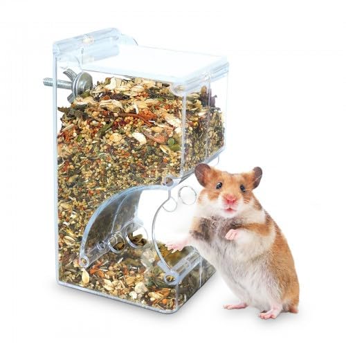 Comedero Automático Transparente para Hámster, Ardillas, Cobayas, Erizos, Pájaros y Mini Erizos, Dispensador de Alimentos para Mascotas, Ideal para Viajes y Varios Animales Domésticos