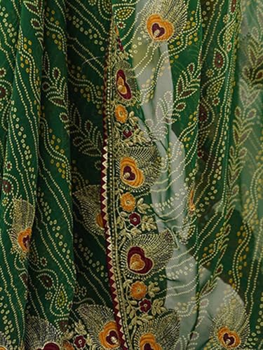 Image of Satrani Women's Georgette Bandhani Printed Embroidered gota lace Saree with Unstitched Blouse Piece