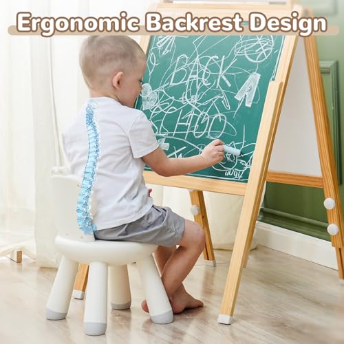 Image of KidBloom Toddler Chair, Sturdy Kids Dinosaur Chair with an Ergonomic Backrest, Anti-Slip Plastic Child Chair for Toddlers 1-3, White
