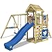Produktbild WICKEY Spielturm Klettergerüst MultiFlyer Deluxe mit Schaukel & blauer Rutsche, Kletterturm mit Sandkasten, Leiter & Spiel-Zubehör