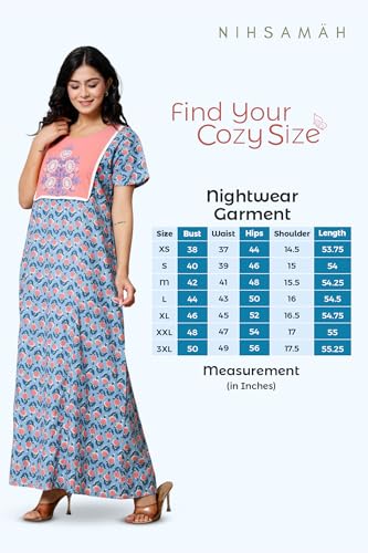 Image of NIHSAMAH Cotton Nighty for Women - Printed Stylish Night Gown, Comfortable Sleepwear Long Nightwear, Maxi