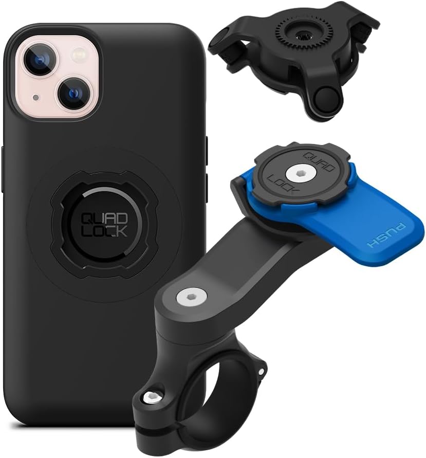 Quad Lock Motorcycle Handlebar Phone Mount Kit with Vibration Dampener and iPhone 13 MAG Case