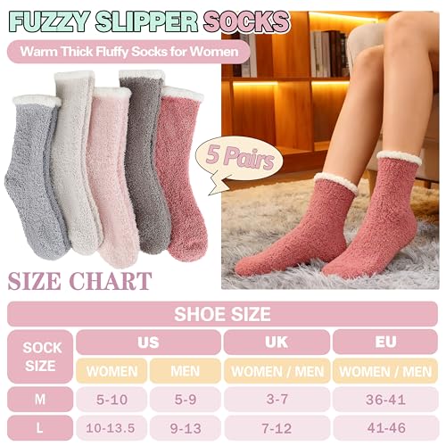 Image of Fuzzy Socks Warm Fluffy Winter Cozy Thick Plush Slipper Sleep Comfy Crew Socks for Women & Men 5 Pairs