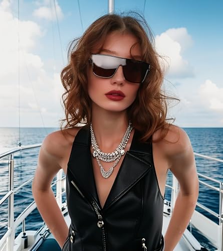 Image of FEISEDY Sunglasses for Women Men, Fashion Mirrored Single Lens Shades