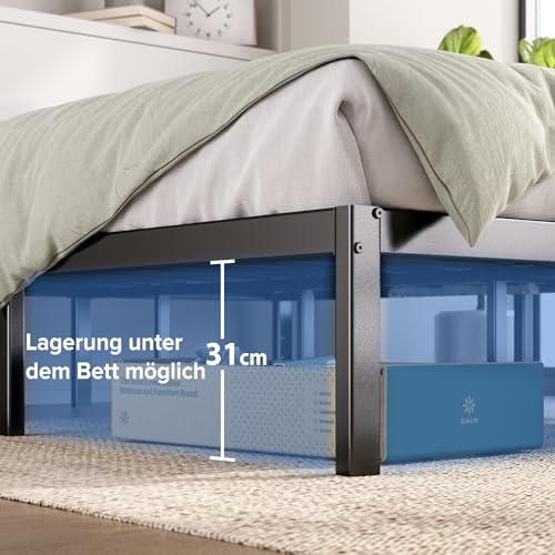 Zinus Elias Bettgestell 140x200 cm - Metallbett 140x200 mit Metall-Lattenrost - 36 cm Hohe Plattform mit Freiraum Darunter - Kein Boxspringbett Erforderlich - Einfache Montage - Schwarz