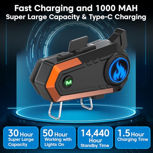 Image of Sounce Jarvis Ride-X Bluetooth Motorcycle Helmet Headset with 50mm Wireless Speakers Dual Rider Intercom 600m Range Music Sharing Voice Control 1000mAh Battery IPX6 Waterproof for All Helmets (Black)