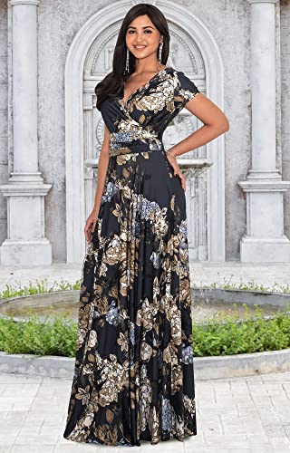 KOH KOH Womens Long Floral Print Cap Sleeve Modest Flowy Summer Maxi Dress Gown3