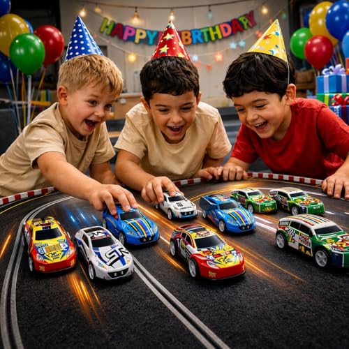 Image of Mini Racing Metal Pull Back Car Set 10 Pcs Die Cast Sports Cars High Speed Pull Back Action Toy with Metal Body Racing Vehicles Premium Hard Box Gift Pack for Kids Birthday Return Gift Collectible Set