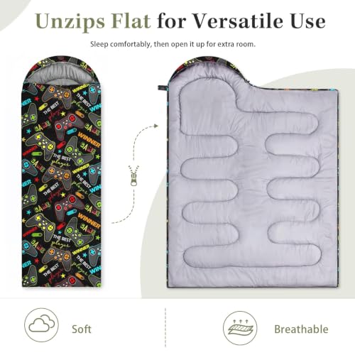 WeCozy Bolsa de Dormir Negra para Niños, Ligera para 3 Temporadas, Impermeable, con Bolsa de Compresión para Camping en Clima Cálido y Frío, Uso Interior y Mochilero miniatura 4