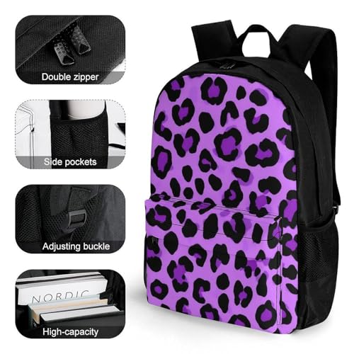 Supdreamc Rucksack Anti-Theft Multipurpose Big Capacity Carry On Bag - Purple Cheetah Leopard Print Traveling & Camping Backpack With Side Pockets3