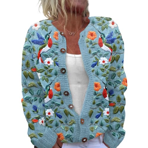 Cárdigan de Punto para Mujer,Chaqueta Sueter Manga Larga Abrigo Suéter Rebeca Chaqueta Jerseis Mujer De Elegante Floral con Botones Y Escote En V Jersey Abierto Flores